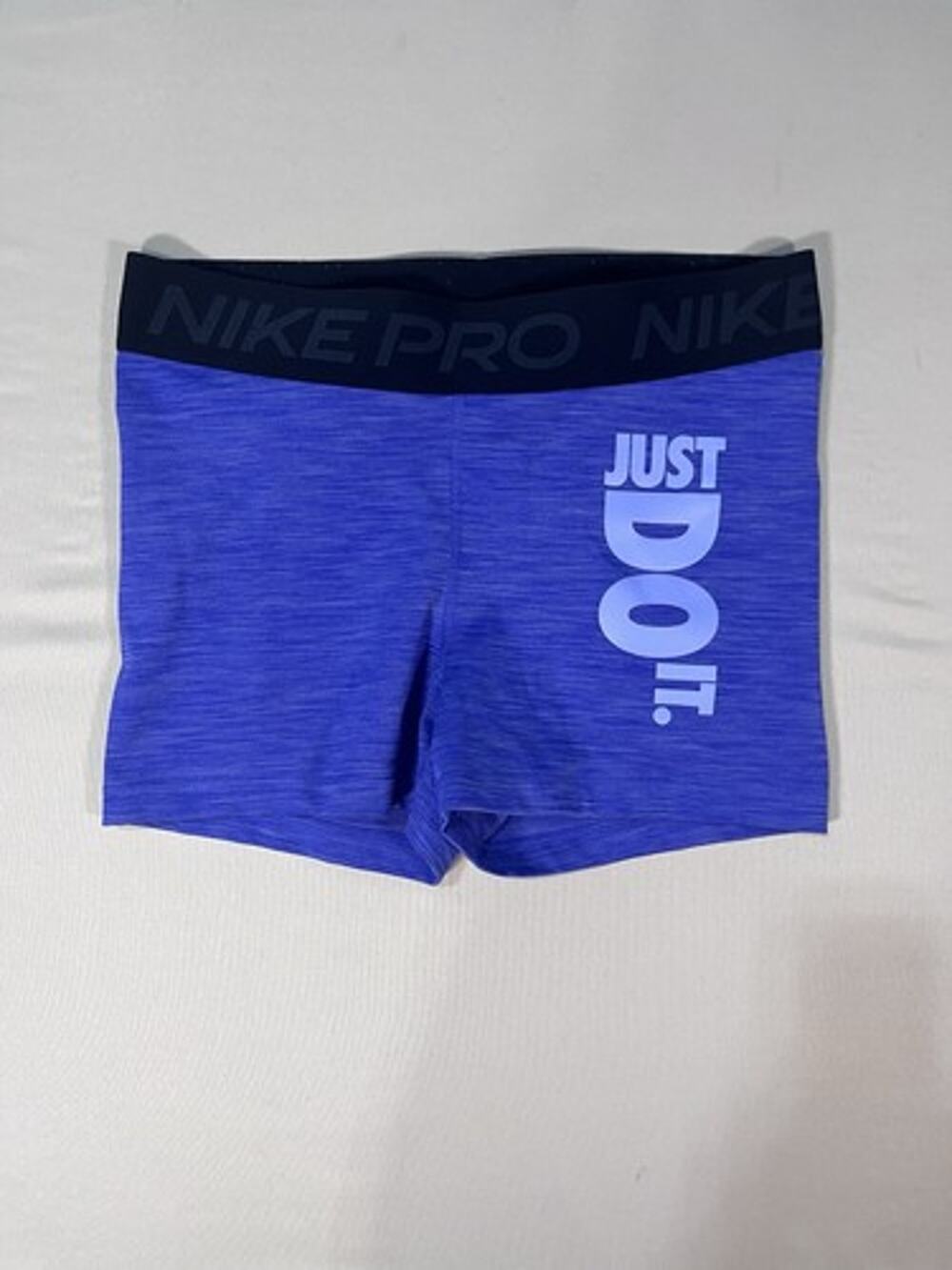 Nike Pro Dri-FIT Women’s Blue Black Compression Shorts Logo Size L